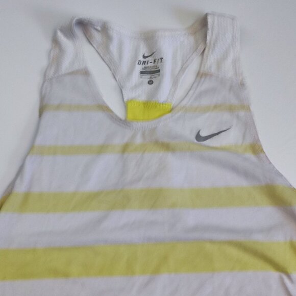 Nike active wear / athletic racer back tank top white yellow stripes women's M - Picture 2 of 10